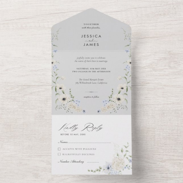 Grå | Löstagbar RSVP | Minimalistisk Bröllop (Insida)