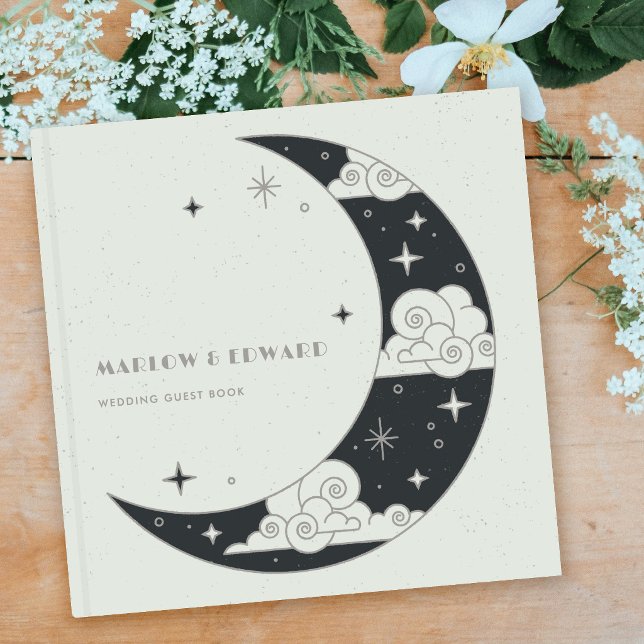 Grå måne & stjärnor Celestial bröllopsgästbok Gästböcker (Skapare uppladdad)