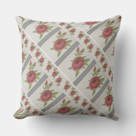 Grå med blommigt rosamönster kudde