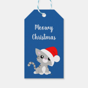 Grå Meowy jul Kitty presentkort Presentetikett