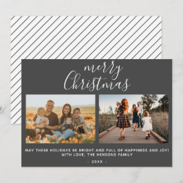 Grå Merry Christmas Script Familjefoto Collage Julkort