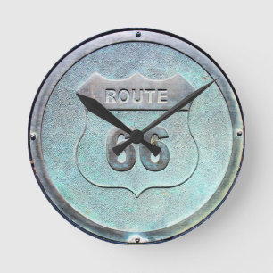 Grå metall Route 66-plakett, souvenir Rund Klocka