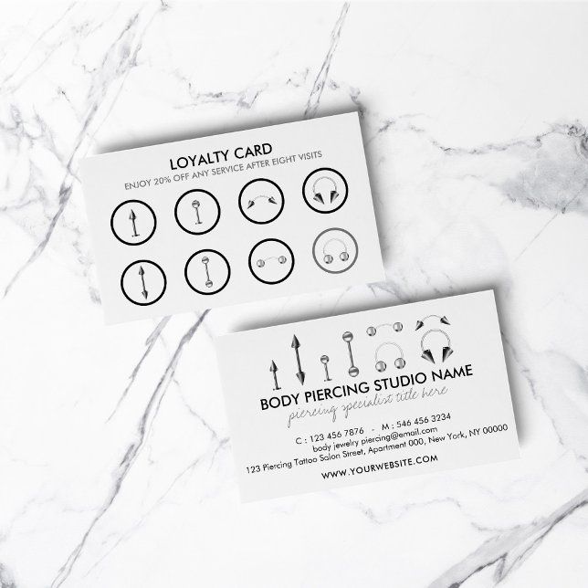 Grå Metallisk Svart Kroppspiercing Lojalitetskort (Grey Metallic Black Body Piercing Loyalty Card)