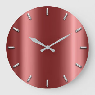 Grå Minimalism rödbruna Burgundy för silver Stor Klocka