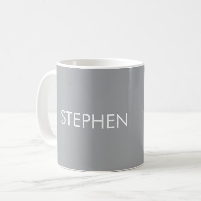 Grå minimalistisk anpassad namn  kaffemugg (Framsida vänster)