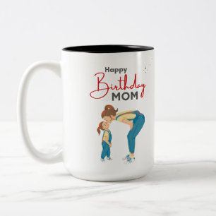 Grå minimalistisk ”Happy Birthday Mom” grafik Två-Tonad Mugg