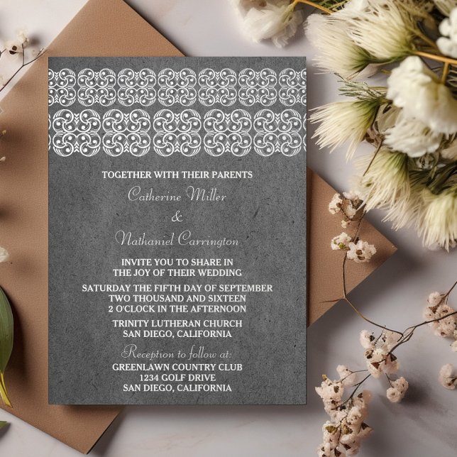 Grå modern bohemisk bröllopinbjudan inbjudningar (Gray Modern Bohemian Wedding Invite)