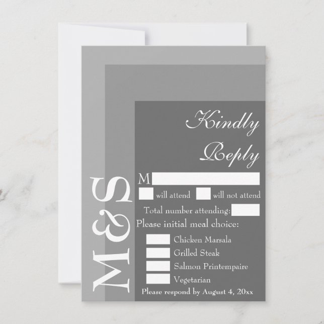 Grå Modern Chic Script Bröllop RSVP-kort Tack Kort (Framsida)