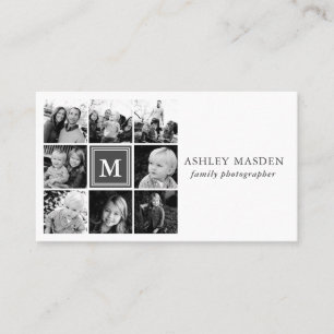 Grå Monogram Familjefoto Collage Fotografi Visitkort
