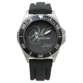 Grå Monogram Vit Namn Klassisk Rugged Bröllopsbest Armbandsur