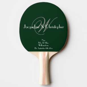 Grå Monogram Vit Skrift Namn Nygifta Grön Pingisracket