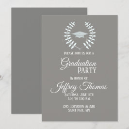 Grå mössa & blad Grad inbjudan 5" x 7"