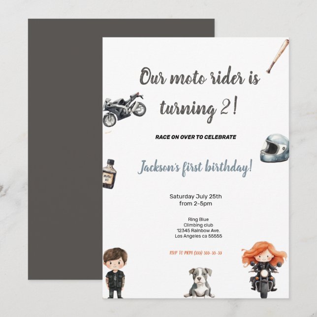 GRÅ MOTORCYKLISTERS FÖDELSEDAGSFEST INVITATION INBJUDNINGAR (Fram/baksida)