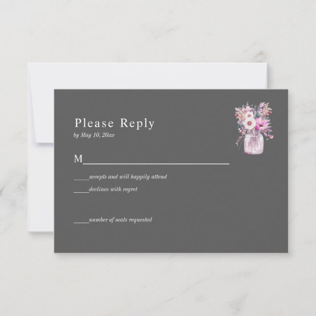 Grå murad glasburk med blommor RSVP-kort OSA Kort (Framsida)