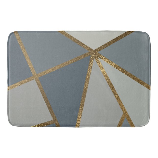 Grå nyanser & Guld Brons Geometrisk Chic Badrum Badrumsmatta (Framsidan)