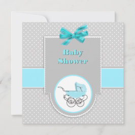 Grå och akvafärgad babyvagns-inbjudan till baby sh inbjudningar