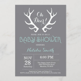 Grå och akvatisk Baby Shower-inbjudan med hjorthor Inbjudningar