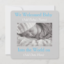 Grå och blå födelseannonsering för babypojkar meddelande