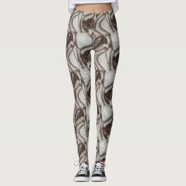 Grå och Brun Abstrakt Konst Leggings