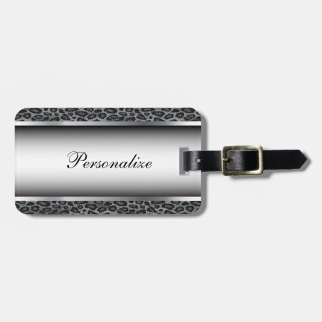 Grå och för silverleoparden djurt tryck | bagagebricka (Horisontell Framsida)