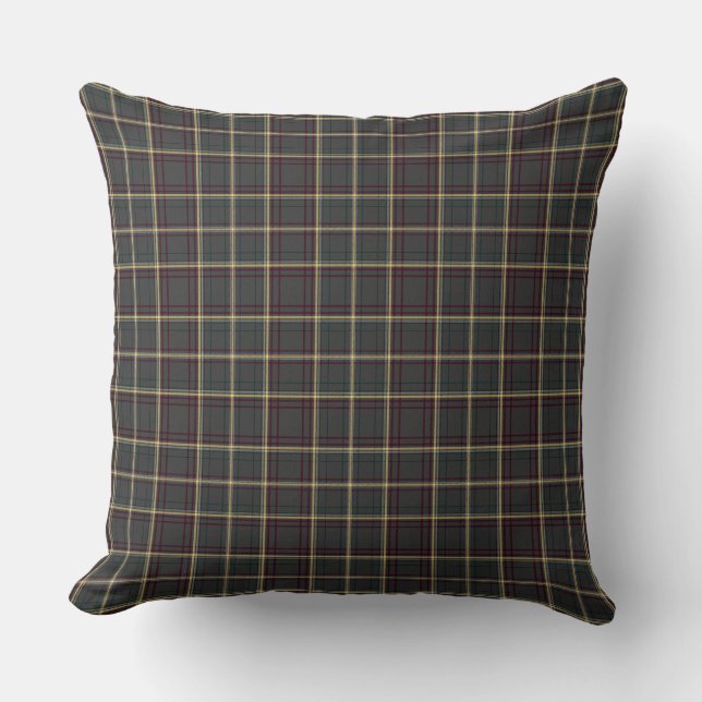 Grå och grön tartan rutmönster kudde (Framsida)