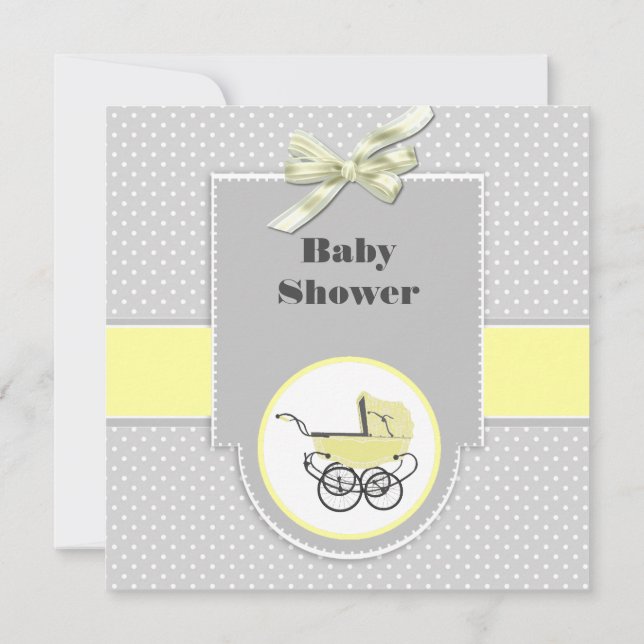 Grå och gul barnvagnsbabydop inbjudan (Baksida)
