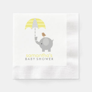Grå och gul elefantbaby shower pappersservett