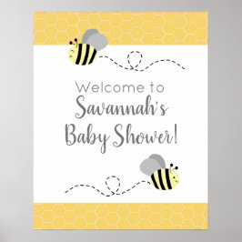 Grå och gul humla bebis shower skylt
