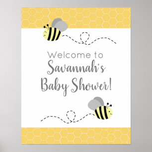 Grå och gul humla bebis shower skylt
