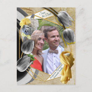 Grå och gula tulpaner på textur. meddelande vykort