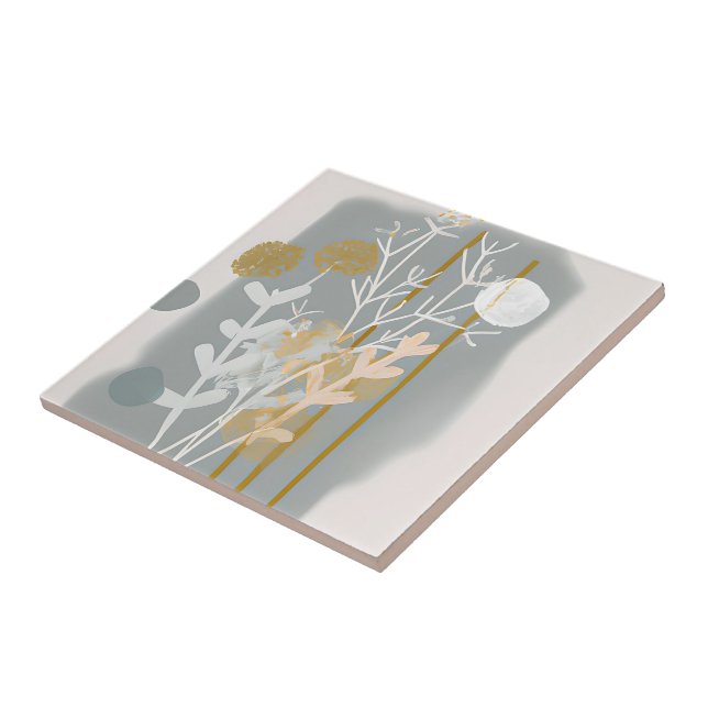 Grå och guld abstrakt botanisk minimalistisk konst kakelplatta (Sidan)