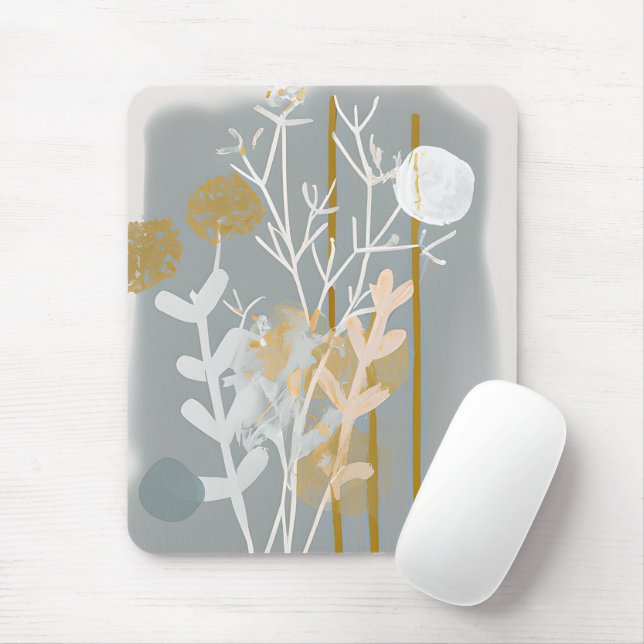 Grå och guld abstrakt botanisk minimalistisk konst musmatta (Med mus)