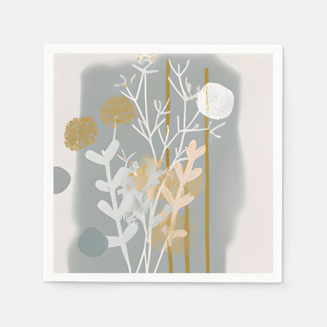 Grå och guld abstrakt botanisk minimalistisk konst pappersservett (Framsidan)