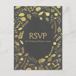 Grå och guld blommig bröllops-RSVP-kort Inbjudan Vykort