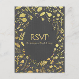 Grå och guld blomsterbröllop RSVP-kort Inbjudan Vykort