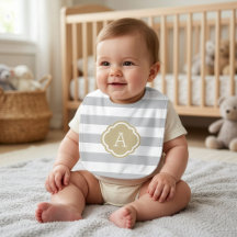 Grå och guld ränder Monogram | Redigerbara färger