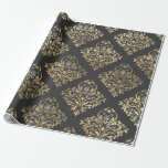 Grå och guld vintage damask presentpapper<br><div class="desc">Grått och guld paris vintage damask mönster inslagspapper.</div>