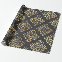 Grå och guld vintage damask