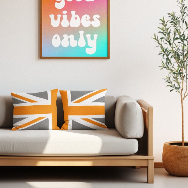 Grå och orange Union Jack Halva Kudde (Gray and Orange Union Jack Half Throw Pillow)