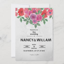 Grå och röda blommor bröllopsannonsering inbjudningar