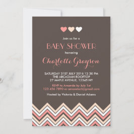 Grå och rosa chevron-baby shower-inbjudan inbjudningar
