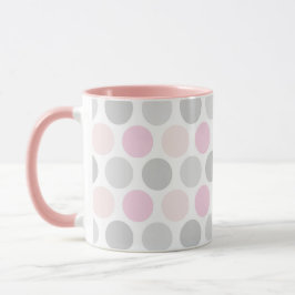 Grå och rosa prickmönstrad kaffemugg kopp