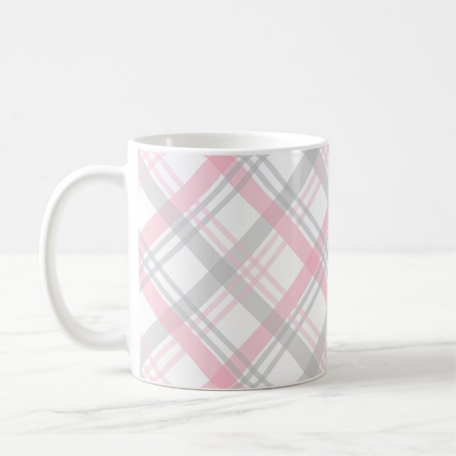 Grå och rosa rutmönstrad kaffekopp-mugg kaffemugg (Vänster)