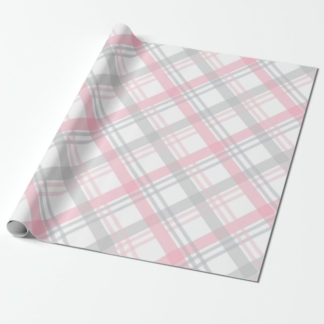 Grå och rosa rutmönstrat presentpapper (Utrullad)