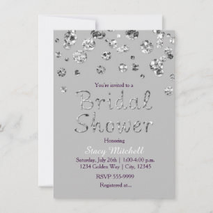Grå och silver glitter bröllopsfestinladan inbjudningar