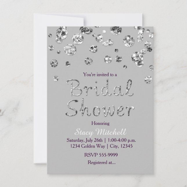Grå och silver glitter bröllopsfestinladan inbjudningar (Framsida)