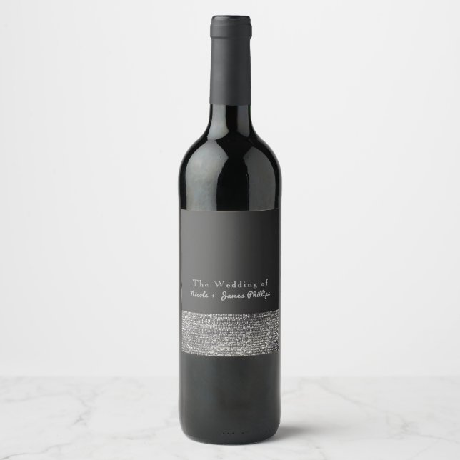 Grå och silver moderna glamourpärlor eleganta vine vinflaska etikett (Framsida)