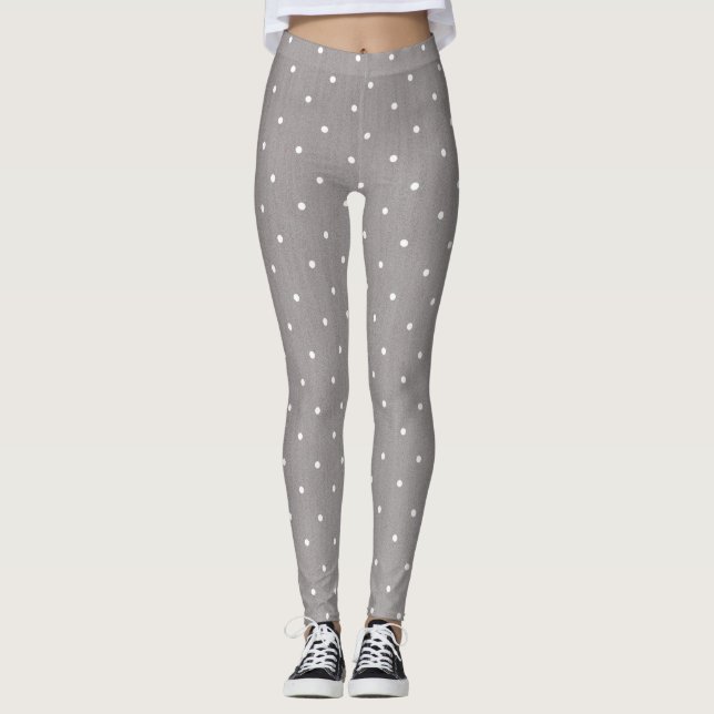 Grå och små vita prickar Chic Lounge eller gym Leggings (Framsida)