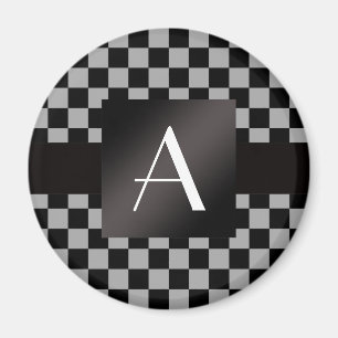 Grå och svart checkers för Monogram Magnet