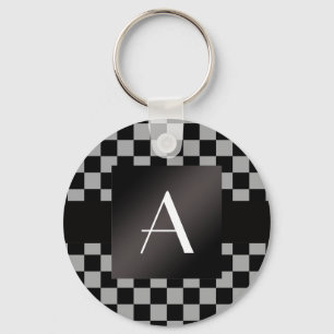 Grå och svart checkers för Monogram Nyckelring